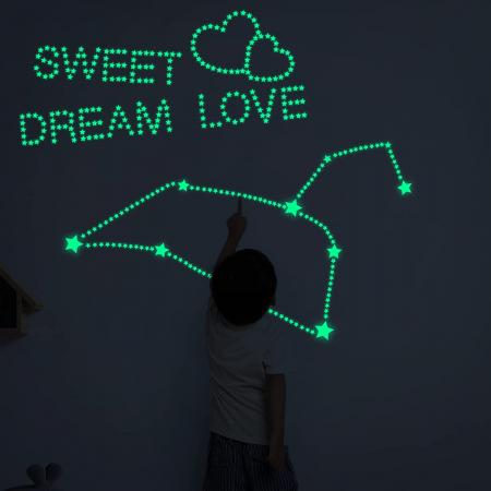 Stickere perete Glow in the dark Luxer, Stelute Fosforescente, 3 folii, 452 piese, stickere autoadezive stele spatiu interstelar pepco dedeman pentru tavan perete camera copilului bebelusi mari [6]