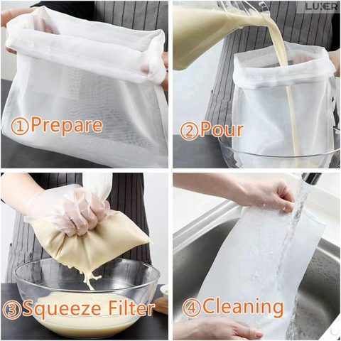 Punga Tip Filtru Cu Sita Foarte Fina Pentru Strecurare Lapte Vegetal sau Sucuri de Fructe si Legume, Dimensiuni 30x20 cm, Luxer [1]