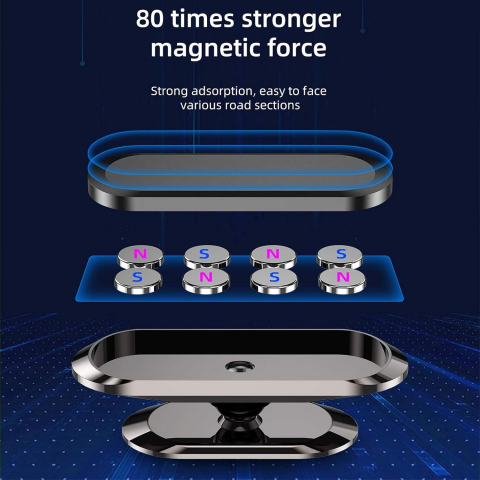Suport Auto Magnetic Universal pentru Telefon, Rotire 360⁰, Prindere cu 8 Magneti si Banda Adeziva 3M, Dimensiuni 7 x 2 cm, Forma Dreptunghiulara, Silver, Luxer [3]
