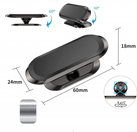Suport Auto Magnetic Universal pentru Telefon, Rotire 360⁰, Prindere cu 8 Magneti si Banda Adeziva 3M, Dimensiuni 7 x 2 cm, Forma Dreptunghiulara, Silver, Luxer [12]