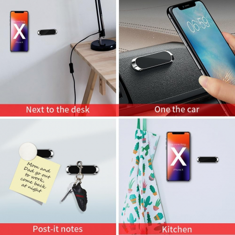 Suport Auto Magnetic Universal pentru Telefon/Tableta, Prindere cu 6 Magneti si Banda Adeziva 3M, Dimensiuni 7 x 2 cm, Forma Dreptunghiulara, Silver, Luxer [4]