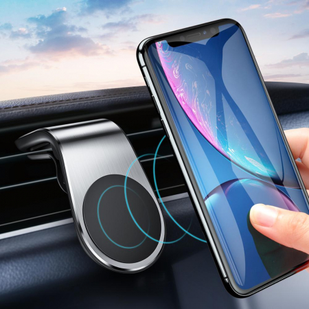 Suport auto premium Luxer pentru telefon, tableta, GPS Silver, magnetic multifunctional universal bicicleta samsung baseus altex emag flanco 10 inch antiderapant numar wireless ieftin pentru grila ventilatie bord masina ventuza ieftin ipad luxer