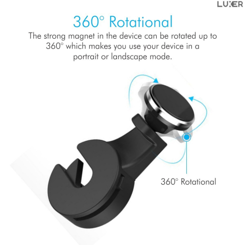 Suport Auto Universal pentru Telefon/Tableta cu Prindere pe Tetiera, Magnetic, Rotire 360°, Materiale Premium, Luxer, suport pentru locurile din spate emag altex flanco dedeman ieftin luxer [5]