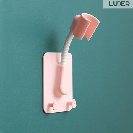 Baie - Suport Autoadeziv Pentru Capul de Dus cu 2 Agatatori, Reglabil 360 Grade, Alb/Roz/Albastru/Verde Luxer, suport para dus dedeman cu ventuza de perete reglabil dedeman hornbach leroy ikea grohe emag ieftin luxer