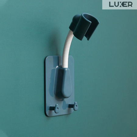 Baie - Suport Autoadeziv Pentru Capul de Dus cu 2 Agatatori, Reglabil 360 Grade, Alb/Roz/Albastru/Verde Luxer, suport para dus dedeman cu ventuza de perete reglabil dedeman hornbach leroy ikea grohe emag ieftin luxer