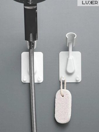 Suport Autoadeziv Pentru Capul de Dus cu 2 Agatatori, Reglabil 360 Grade, Alb/Roz/Albastru/Verde Luxer, suport para dus dedeman cu ventuza de perete reglabil dedeman hornbach leroy ikea grohe emag ieftin luxer [4]