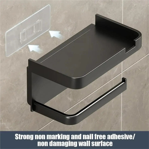 Suport Autoadeziv Pentru Hartia Igienica Cu Raft Pentru Telefon, Montaj Fara Gaurire, Gri Inchis, Dimensiuni 17.5x10x8 cm, Luxer [6]