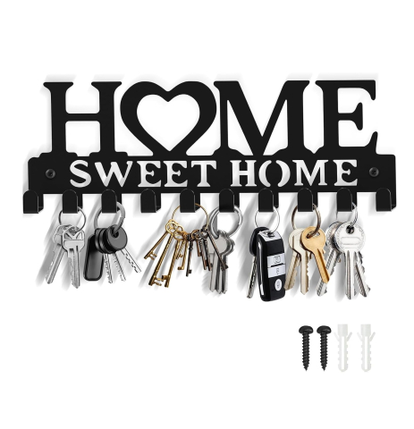 Suport pentru chei Luxer Home Sweet Home, negru mat, din metal, cu 10 agățători, dimensiuni 26x9.5x3 cm. [1]
