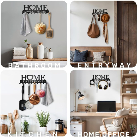 Suport pentru chei Luxer Home Sweet Home, negru mat, din metal, cu 10 agățători, dimensiuni 26x9.5x3 cm. [6]