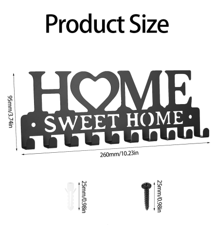 Suport pentru chei Luxer Home Sweet Home, negru mat, din metal, cu 10 agățători, dimensiuni 26x9.5x3 cm. [8]