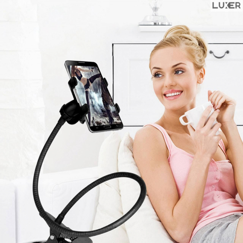 Suport Telefon cu Brat Lung Metalic Flexibil 360° si Clema de Prindere Multisuprafete, Rotativ, Universal, Negru Alb Rosu Albastru, Luxer, pentru [12]