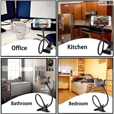 Suport Telefon cu Brat Lung Metalic Flexibil 360° si Clema de Prindere Multisuprafete, Rotativ, Universal, Negru Alb Rosu Albastru, Luxer, pentru [9]
