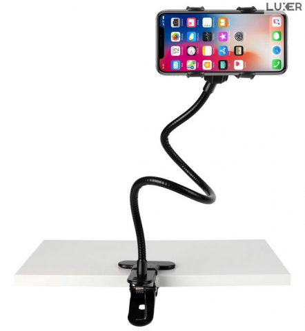 Suport Telefon cu Brat Lung Metalic Flexibil 360° si Clema de Prindere Multisuprafete, Rotativ, Universal, Negru Alb Rosu Albastru, Luxer, pentru [10]