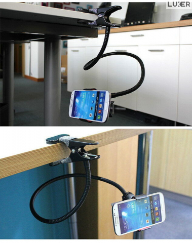 Suport Telefon cu Brat Lung Metalic Flexibil 360° si Clema de Prindere Multisuprafete, Rotativ, Universal, Negru Alb Rosu Albastru, Luxer, pentru [7]