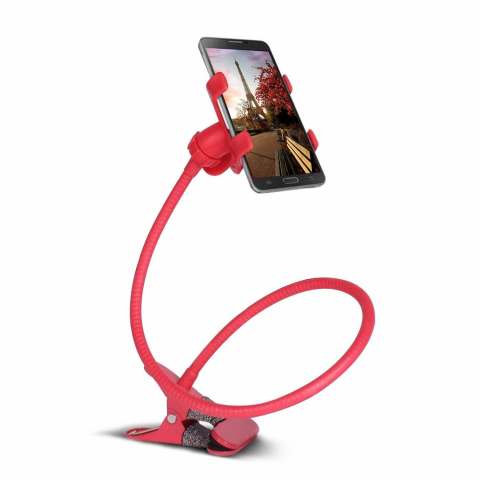 Suport Telefon cu Brat Lung Metalic Flexibil 360° si Clema de Prindere Multisuprafete, Rotativ, Universal, Negru Alb Rosu Albastru, Luxer, pentru