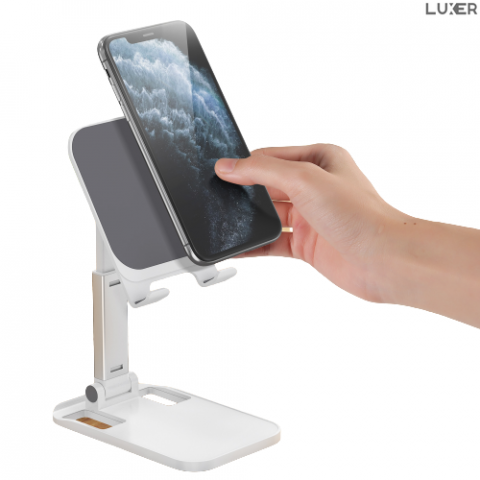 Suport Universal Pliabil Luxer de Birou/Masa pentru Telefon/Tableta, Ajustabil, Multiple Unghiuri de Vizualizare si Inaltimi, Portabil, Materiale Premium, Alb/Negru, suport telefon pentru birou jumbo emag ikea altex flanco reglabil diferite unghiuri luxer [1]