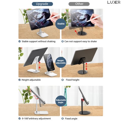 Suport Universal Pliabil Luxer de Birou/Masa pentru Telefon/Tableta, Ajustabil, Multiple Unghiuri de Vizualizare si Inaltimi, Portabil, Materiale Premium, Alb/Negru, suport telefon pentru birou jumbo emag ikea altex flanco reglabil diferite unghiuri luxer [10]