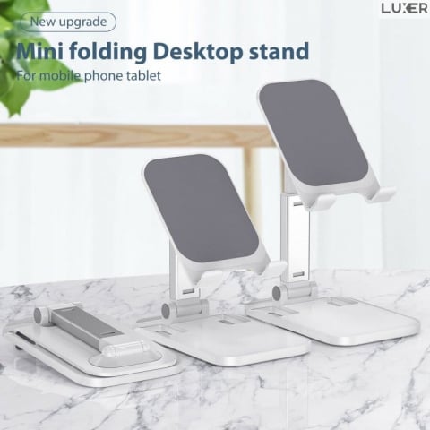 Suport Universal Pliabil Luxer de Birou/Masa pentru Telefon/Tableta, Ajustabil, Multiple Unghiuri de Vizualizare si Inaltimi, Portabil, Materiale Premium, Alb/Negru, suport telefon pentru birou jumbo emag ikea altex flanco reglabil diferite unghiuri luxer [3]