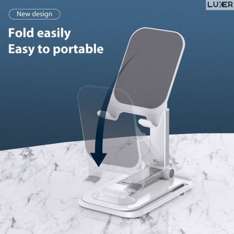 Suport Universal Pliabil Luxer de Birou/Masa pentru Telefon/Tableta, Ajustabil, Multiple Unghiuri de Vizualizare si Inaltimi, Portabil, Materiale Premium, Alb/Negru, suport telefon pentru birou jumbo emag ikea altex flanco reglabil diferite unghiuri luxer [6]