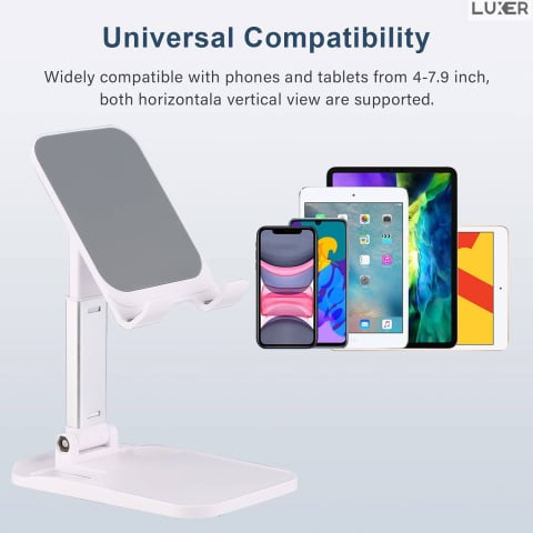 Suport Universal Pliabil Luxer de Birou/Masa pentru Telefon/Tableta, Ajustabil, Multiple Unghiuri de Vizualizare si Inaltimi, Portabil, Materiale Premium, Alb/Negru, suport telefon pentru birou jumbo emag ikea altex flanco reglabil diferite unghiuri luxer [8]