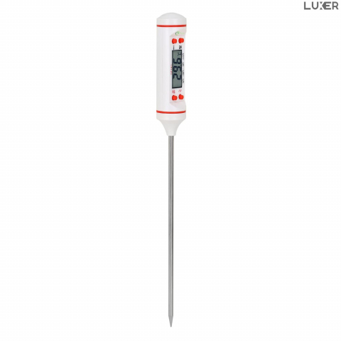 Termometru Alimentar Digital cu Sonda Metalica de Insertie, pentru Mancare sau Bauturi, Afisaj LCD, Oprire Automata, Interval de Masurare -50°C 300°C, 4 Butoane cu Memorie, Alb, Luxer [1]