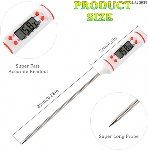 Termometru Alimentar Digital cu Sonda Metalica de Insertie, pentru Mancare sau Bauturi, Afisaj LCD, Oprire Automata, Interval de Masurare -50°C 300°C, 4 Butoane cu Memorie, Alb, Luxer [8]