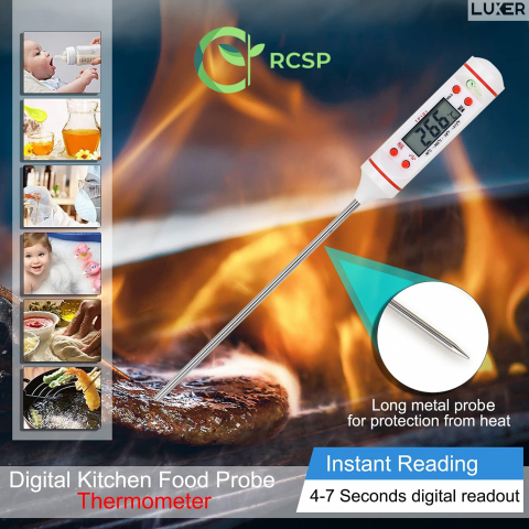 Termometru Alimentar Digital cu Sonda Metalica de Insertie, pentru Mancare sau Bauturi, Afisaj LCD, Oprire Automata, Interval de Masurare -50°C 300°C, 4 Butoane cu Memorie, Alb, Luxer [3]