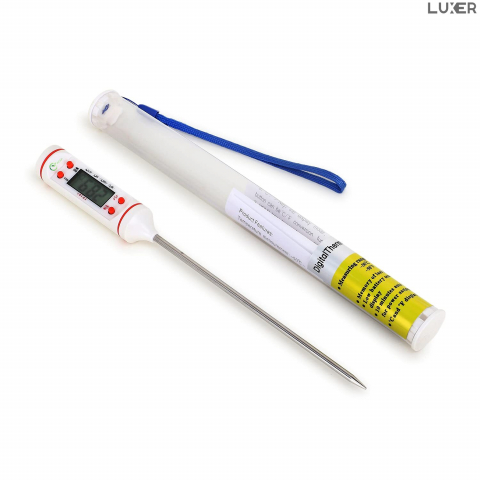 Produse si Accesorii Bucatarie - Termometru Alimentar Digital cu Sonda Metalica de Insertie, pentru Mancare sau Bauturi, Afisaj LCD, Oprire Automata, Interval de Masurare -50°C 300°C, 4 Butoane cu Memorie, Alb, Luxer