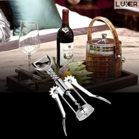 Tirbuson Manual din Inox pentru Sticle de Vin cu Desfacator Bere, Lungime 18.5 cm, Gri, Luxer, desfacator vin manual profesional robust manual ieftin emag luxer [3]