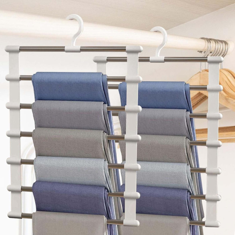 Umeras Cascada Pentru Pantaloni/Cravate/Esarfe/Prosoape Cu 7 Bare Pentru Economisire Spatiu, Dimensiuni 36x48.5 cm, Alb, Luxer [5]