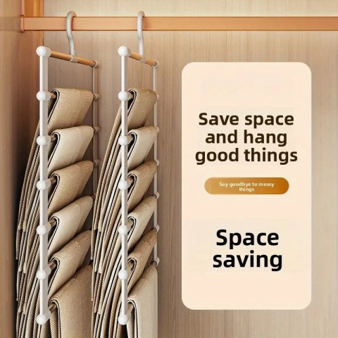 Umeras Cascada Pentru Pantaloni/Cravate/Esarfe/Prosoape Cu 7 Bare Pentru Economisire Spatiu, Dimensiuni 36x48.5 cm, Alb, Luxer [2]