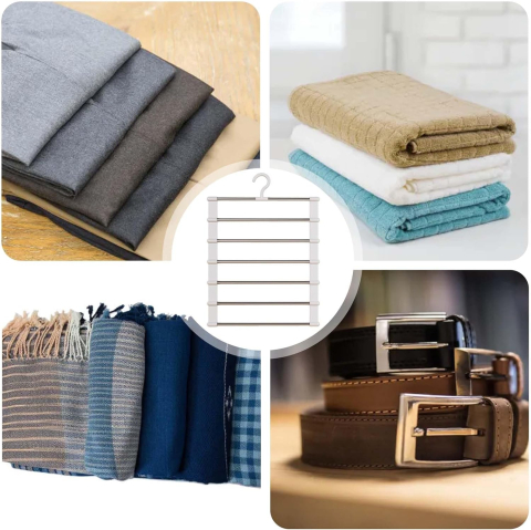 Umeras Cascada Pentru Pantaloni/Cravate/Esarfe/Prosoape Cu 7 Bare Pentru Economisire Spatiu, Dimensiuni 36x48.5 cm, Alb, Luxer [7]