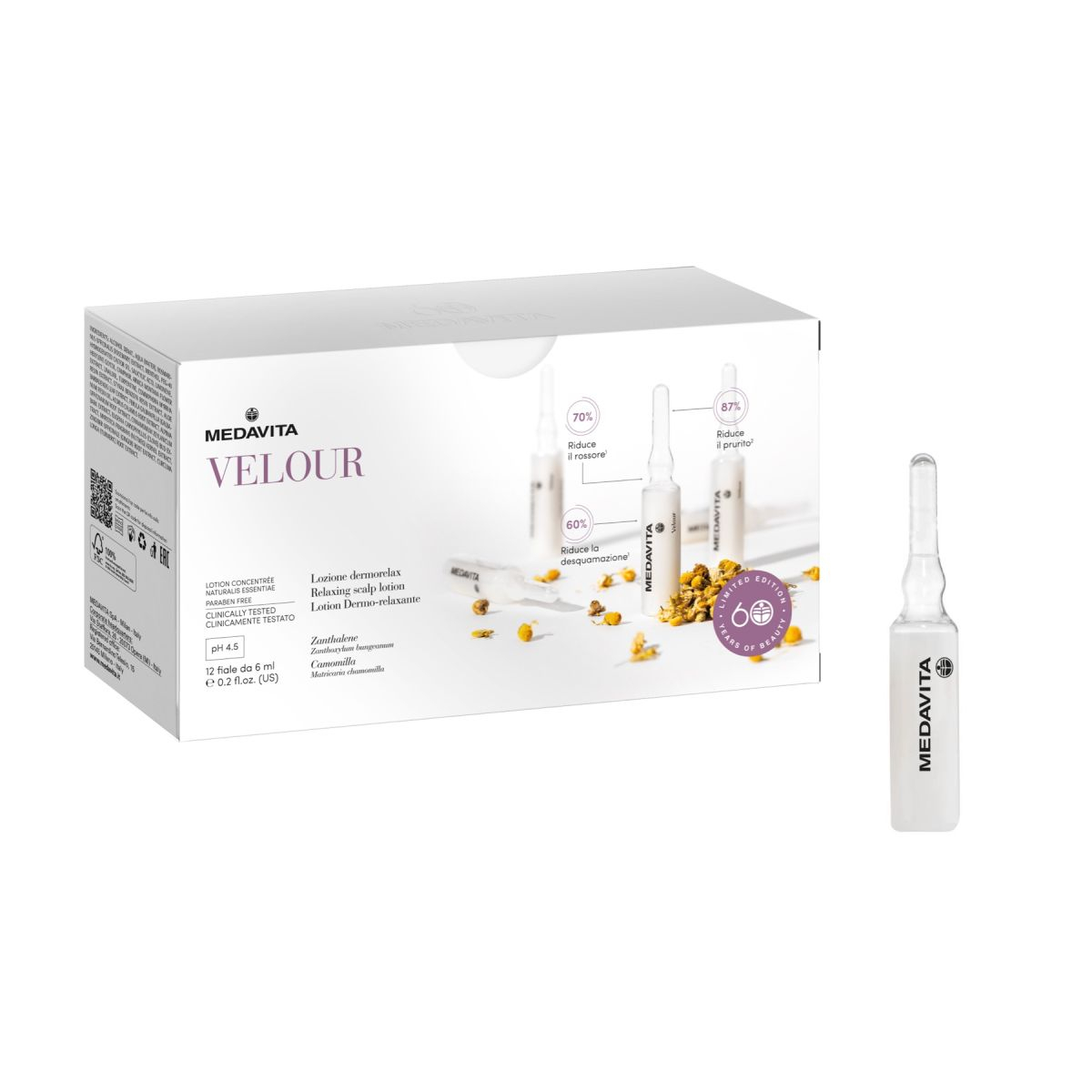 Fiole sos calmante - velour- pentru scalp cu dermatita,scalp sensibil, sporiazis sau dupa decolorare, colorarea scalpului - 12x6ml ph 4.5