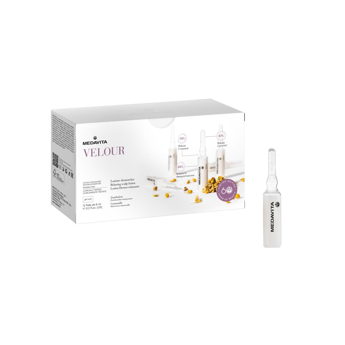 Fiole SOS Calmante pH 4.5 - VELOUR - pt scalp cu dermatita, psoriazis, scalp sensibil sau dupa decolorarea colorarea scalpului - 12x6ml