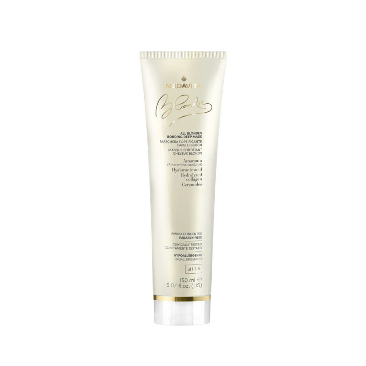 Masca blondie pentru toate tipurile de blond cu Ceramide si Acid Hialuronic si Colagen pentru parul blond -150 ml