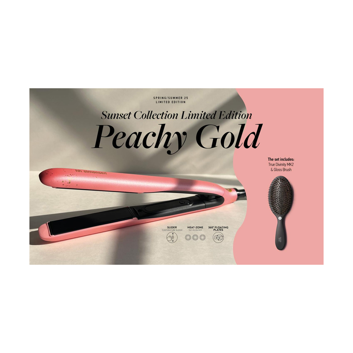 Placa profesionala pt indreptate parul True divinity MK2 Peachy Gold + perie Gloss Brush