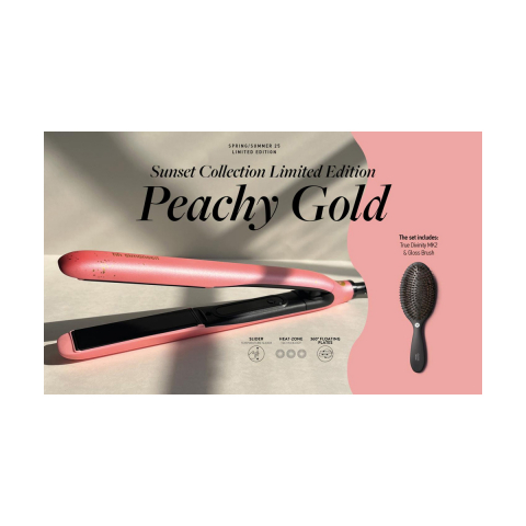 Placi de indreptat parul - Placa profesionala pt indreptate parul True divinity MK2 Peachy Gold + perie Gloss Brush