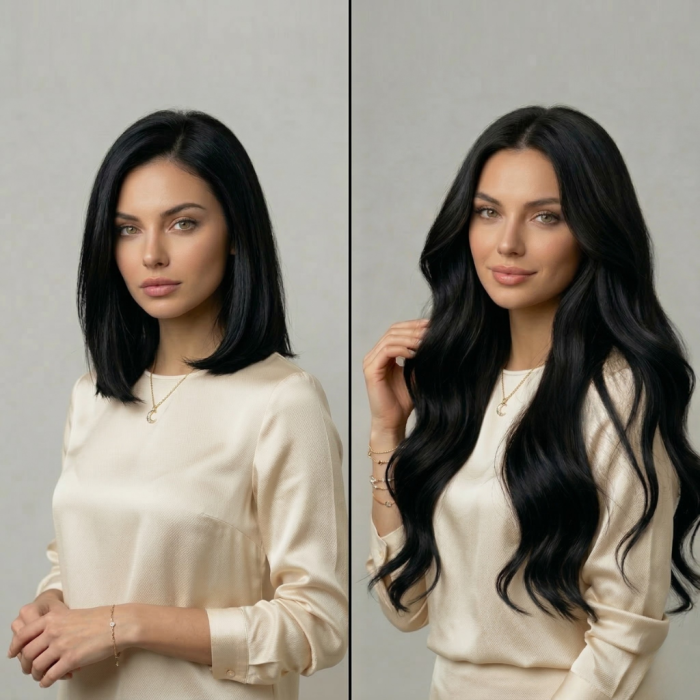Extensii Clip‑On din Păr Natural Negru #1 – 160g – Colecția Gold [3]