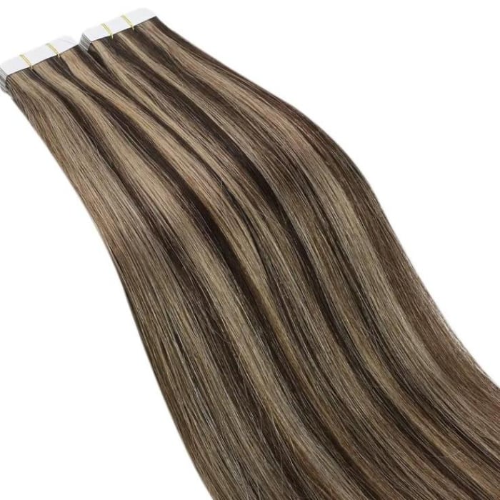 Extensii Tape-In Suvitate Castaniu Inchis/Saten Natural [2]