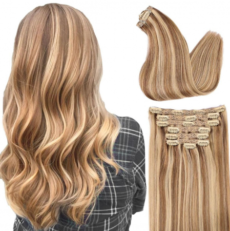 Extensii Clip-On Bronze - Extensii Clip-on Bronze Suvitate Blond Aluna/Light Silver
