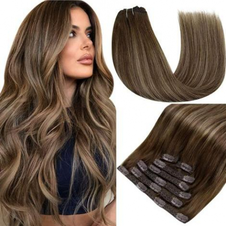 Extensii Clip-On Bronze - Extensii Clip-on Bronze Suvitate Castaniu Inchis/Saten Natural