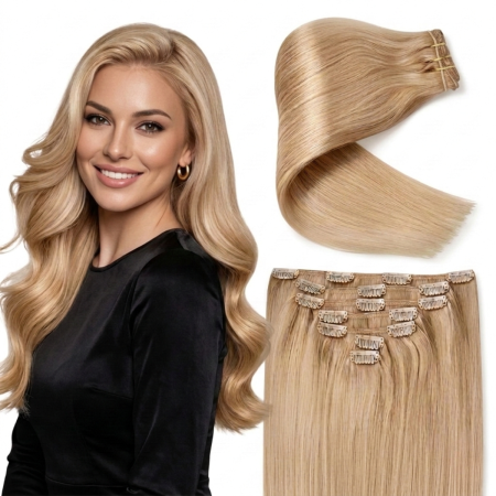 Extensii Clip-On Gold - Extensii de păr natural clip-on gama Gold 160g, culoarea Blond Cappuccino cod #12.