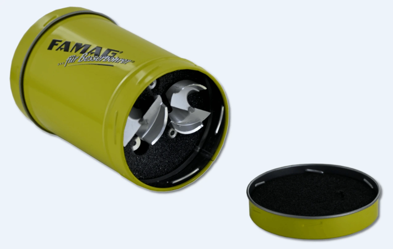 Scule pentru lemn - Cutie metalica set freze netede Famag pentru PAL melaminat