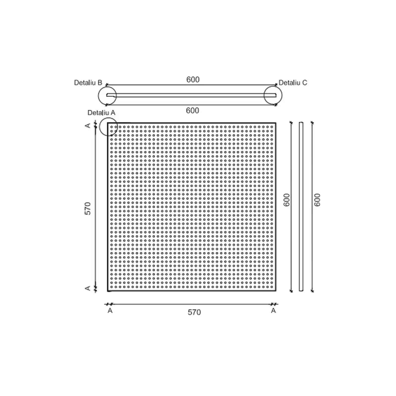 Placa tavan casetat Knauf Danoline Contur Unity 6 cant D 600 x 600 x 12.5 mm perforatii rotunde [1]