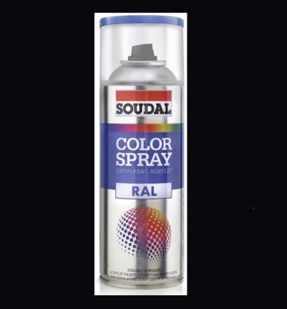 Aerosoli tehnici - Vopsea spray acrilica Soudal Color Spray Negru RAL 9005 lucios 400 ml