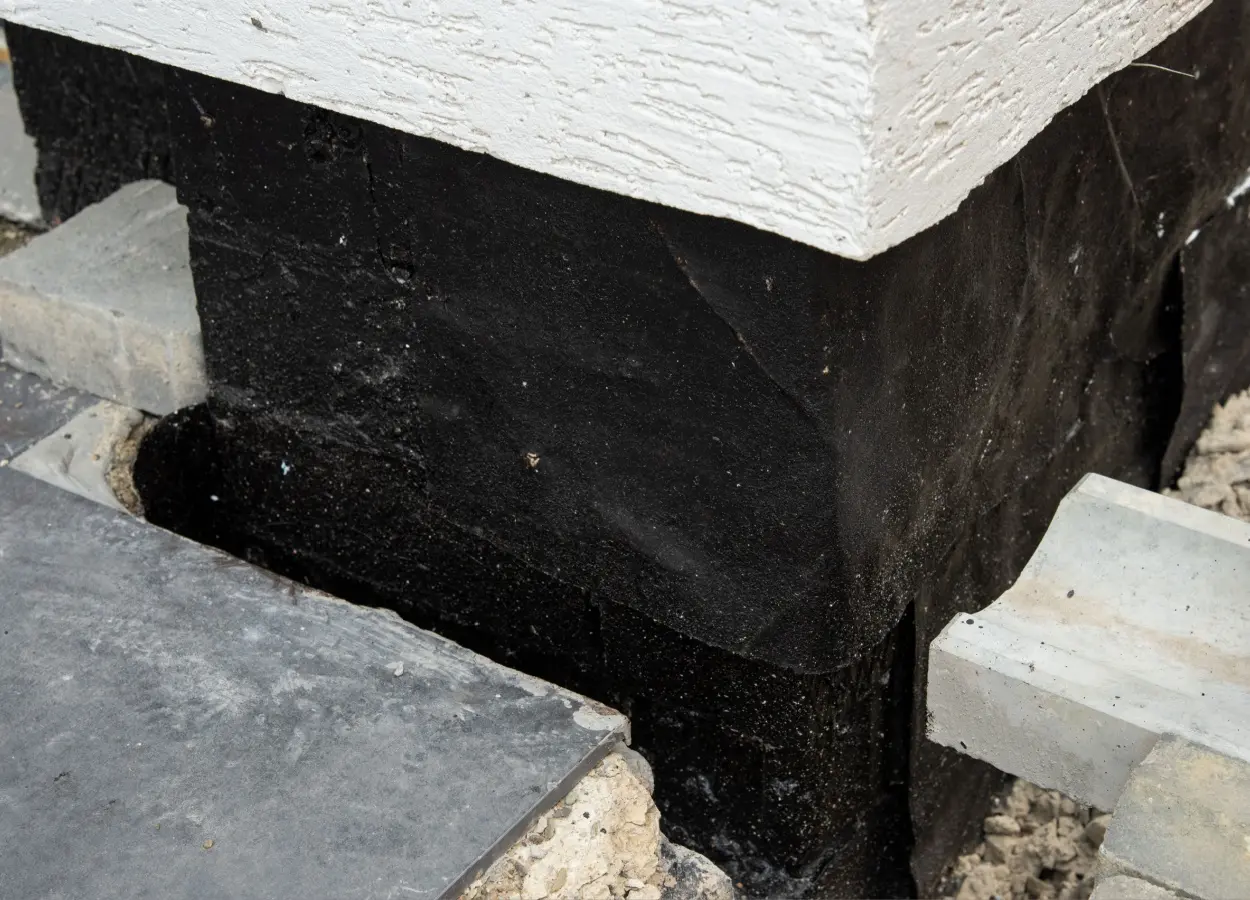 aplicare de solutie bituminoasa pentru izolatie beci in pamant, pe exteriorul fundatiei