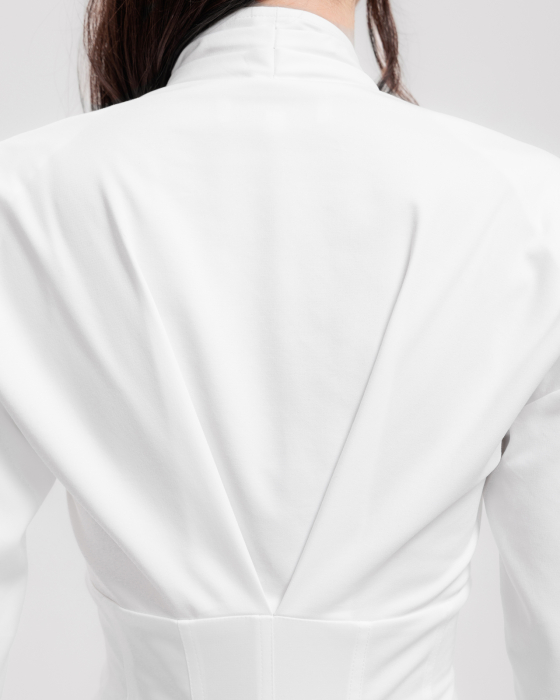 Camasa din bumbac, Umeri supradimensionati, Maneci lungi, Detaliu corset, Alb [5]