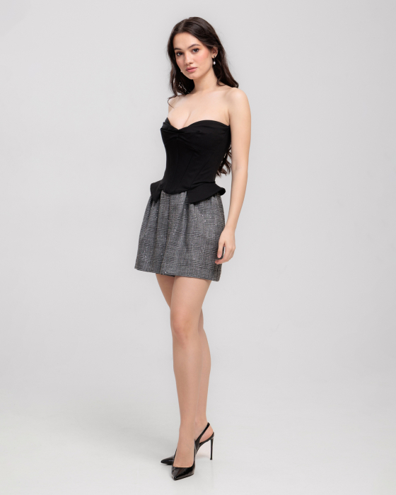 Corset din bumbac cu volane intarite, Negru [2]