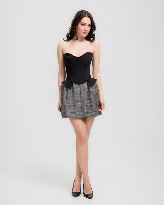Corset din bumbac cu volane intarite, Negru [4]