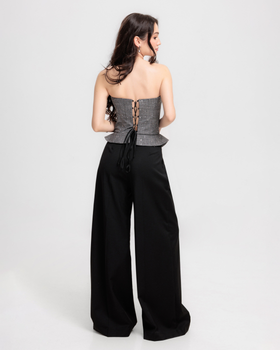 Corset din stofa cu paiete cu volane intarite, Gri [3]